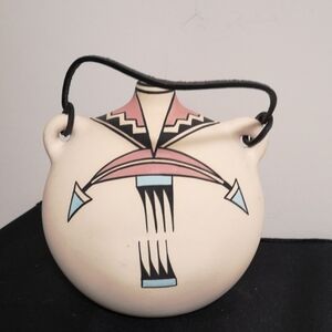 Fantastic Handcrafted Ceramic Hanging Vase Vessel Tribal Southwest Design Signed